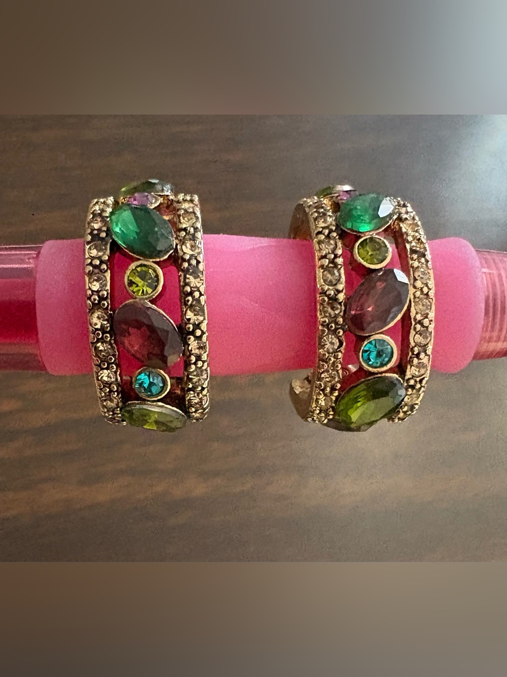 Vintage Monet Multicolor Rhinestone Statement Hoop Earrings
